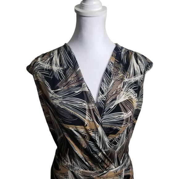 212 Collection Faux Wrap Midi Dress Size XS Black Gold Botanical Print Bodycon - Picture 5 of 9